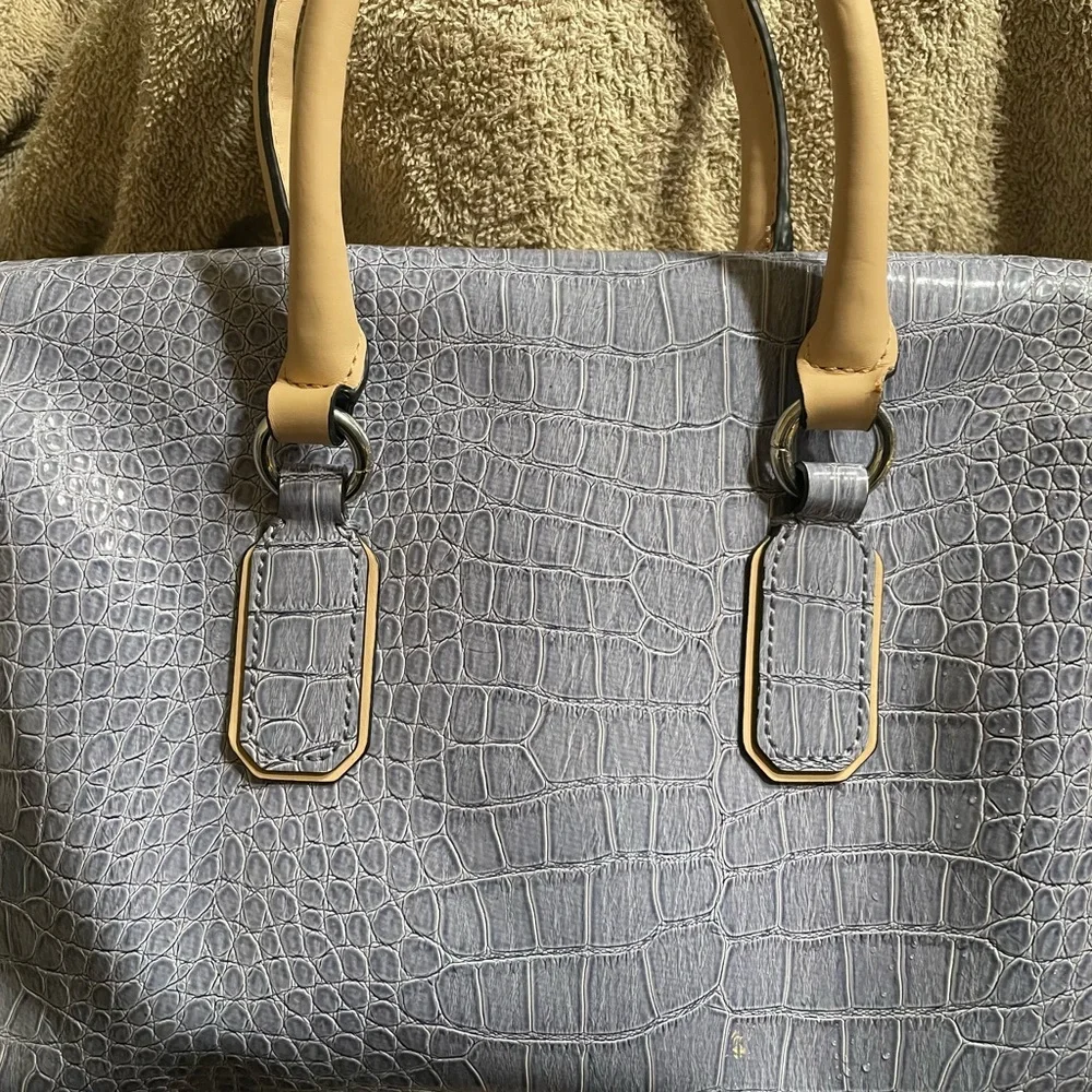 GUESS Croc-Embossed Satchel in Blue and Cream - Picture 4 of 4
